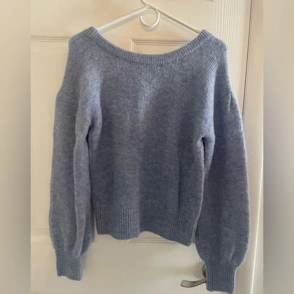 INTERMIX Blue Off-the-Shoulder Sweater Cozy Knit - Picture 3 of 7